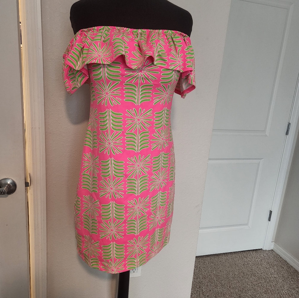 Strapless Pink and Green Floral Dress